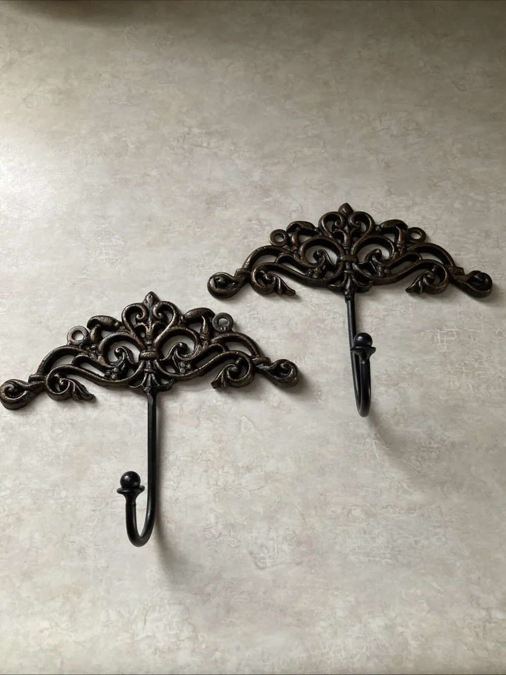 Ornate Metal Wall Hook - Brown and Antique Gold set of 2